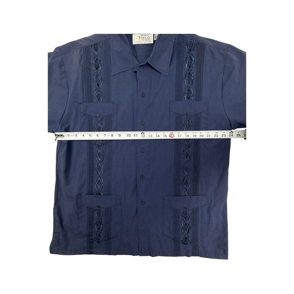 Vintage Yield Classics Blue Guayabera Shirt XL Embroidered Camp Shirt 4 Pocket - Picture 5 of 6